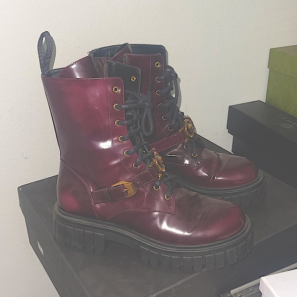 Burgundy Versace combat boots . like BRAND new . Lots of compliments so cute 🥰 - Picture 3 of 3